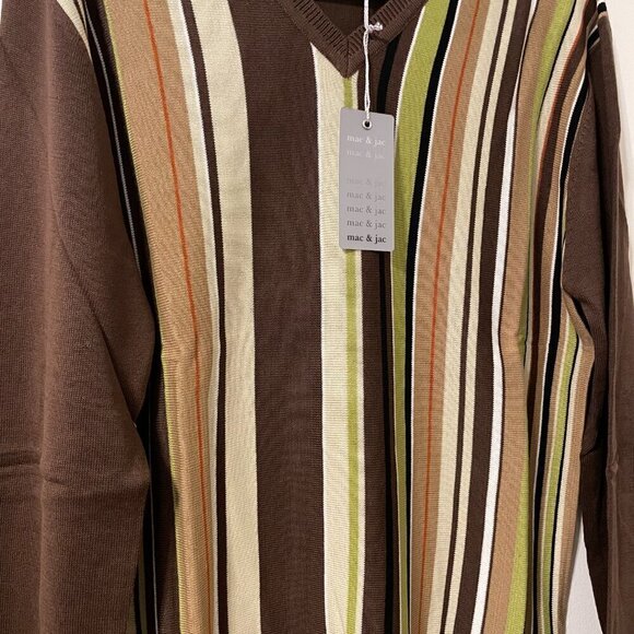 NWT Mac & Jac Striped Cotton Blend V-Neck Sweater - Picture 4 of 8